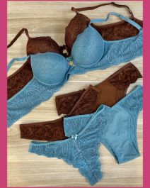 CONJUNTO TRIO REFORCADO EM TACTEL E RENDA