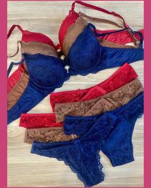 CONJUNTO TRIO DE TACTEL COM RENDA RECORTES