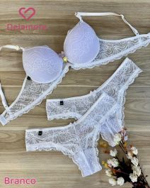 CONJUNTO TRIO RENDADO COM STRASS