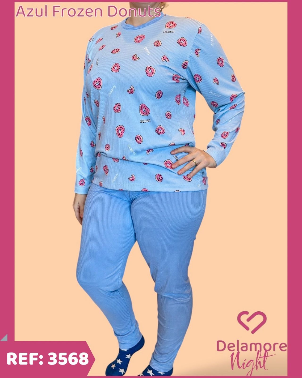 CONJUNTO PIJAMA ADULTO FEMININO DE MALHA SUEDINE ESTAMPADO